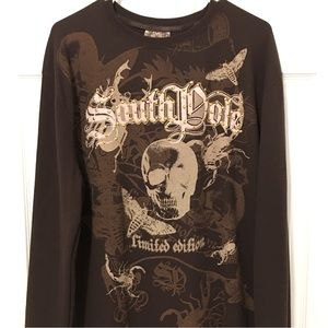 South Pole Brown Skull Graphic Waffle Knit Crewneck Thermal